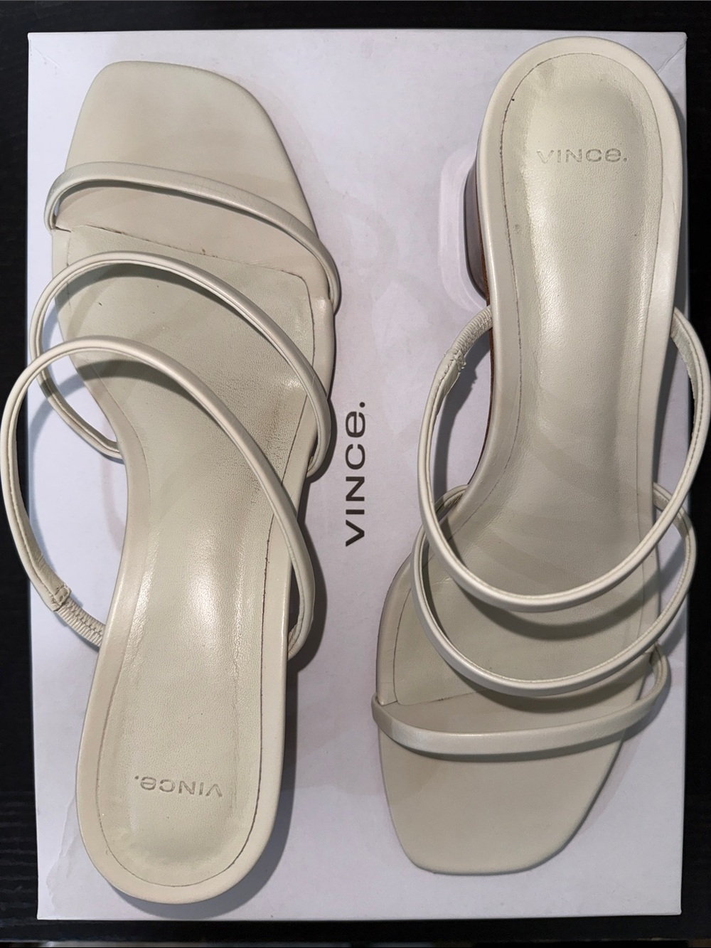 Vince Ivory Strappy Sandals with Amber Block Heel